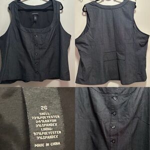 ✨🩶Lane Bryant Plus Size 26 Charcoal Gray Button Front Vest Top Sleeveless ✨🩶